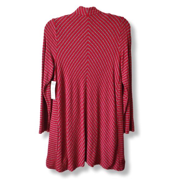 Chicos Red Gray Stripe Longline Cardigan Set 0 S Classic Holiday Career NEW - Picture 5 of 14